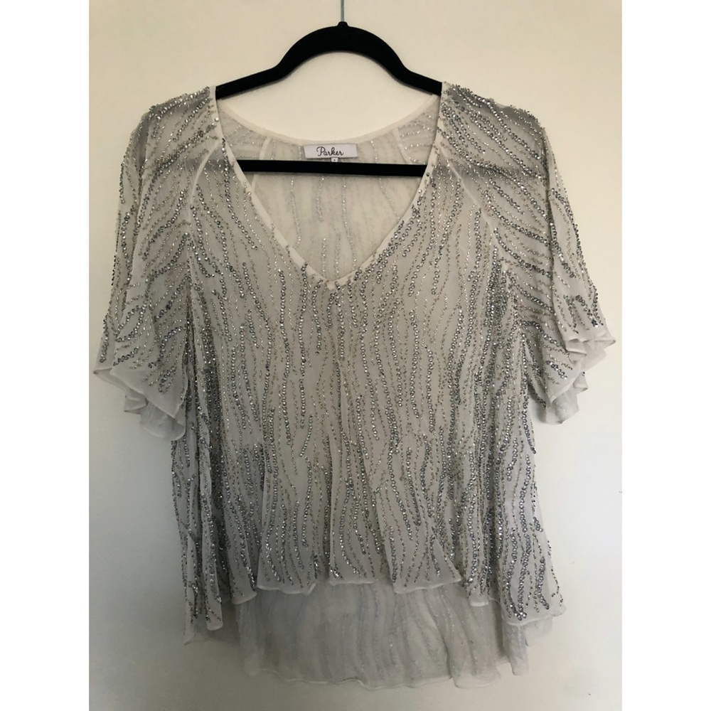 Parker Beaded Embellished Ivory/White Size S Top